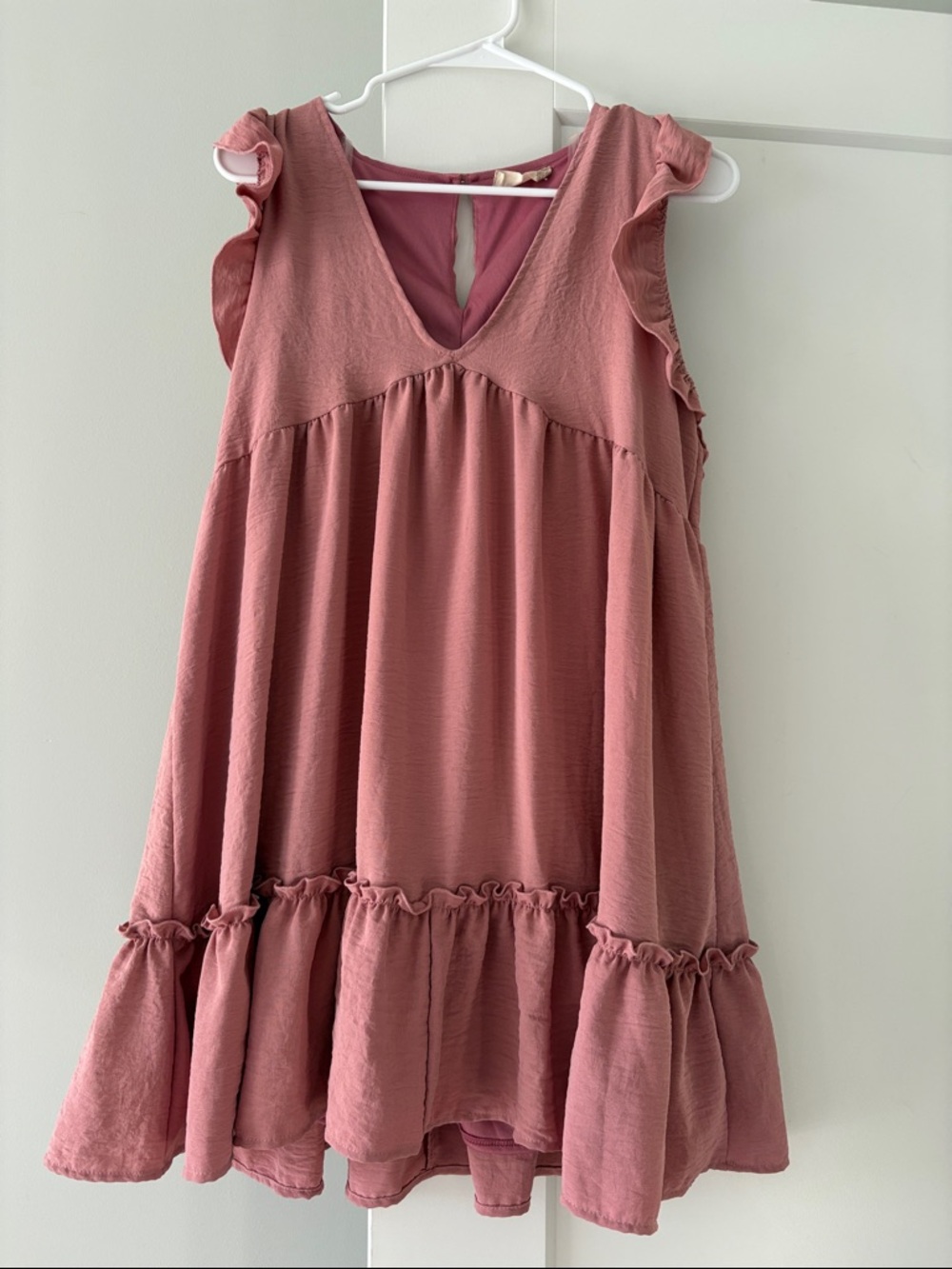 Altar'd State Dusty Rose Ruffle-Trim Mini Dress